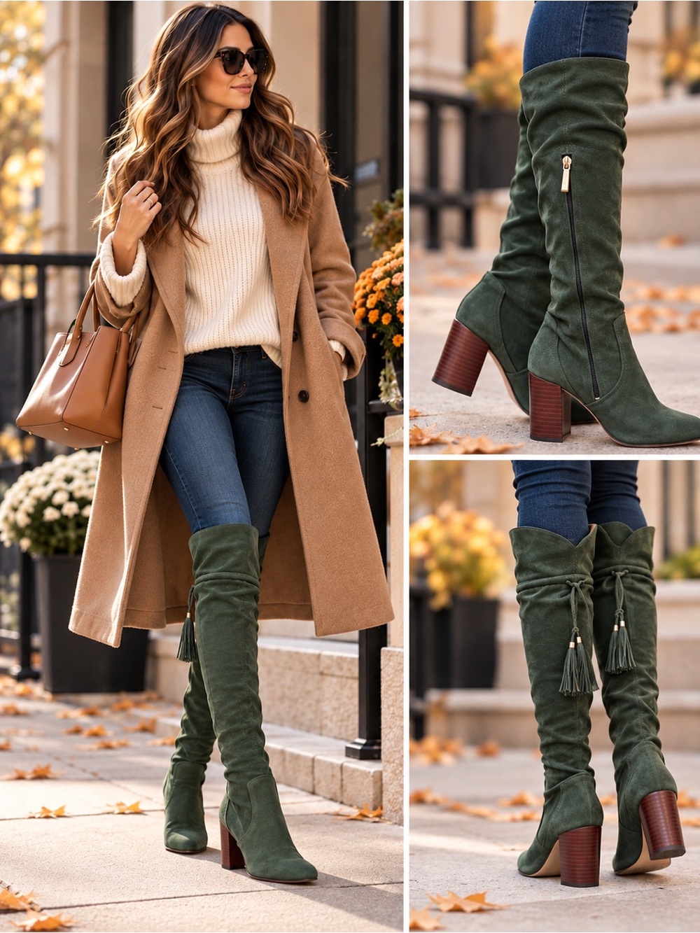 Karl Lagerfeld Over-the-Knee Leather Boots – Forest Green | Size 7.5